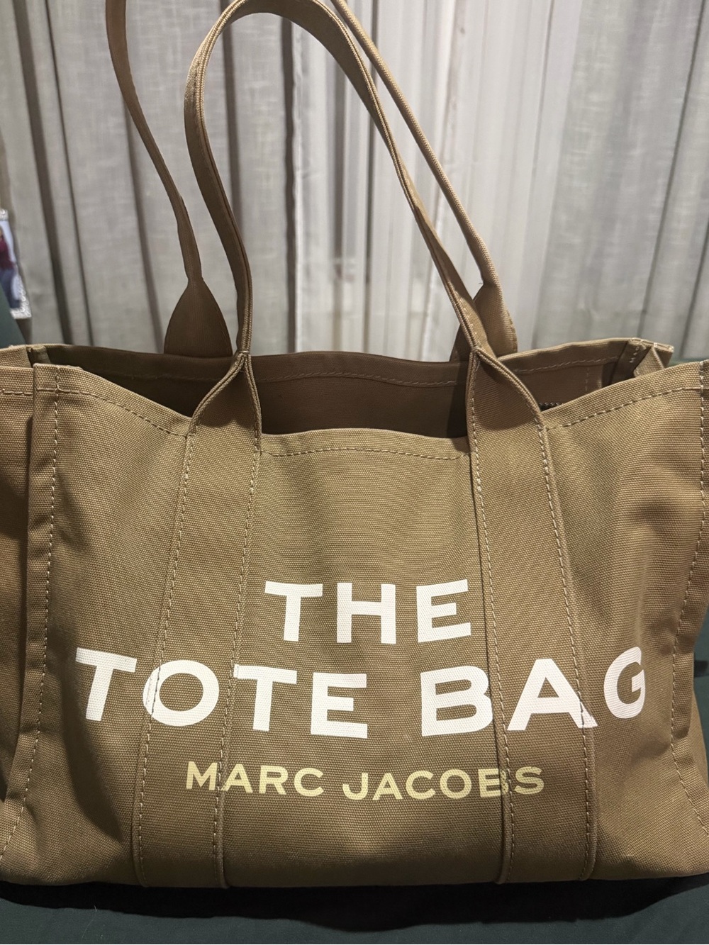 Marc Jacobs Slate Green Canvas Tote Bag with White Logo